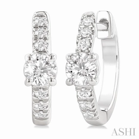 3/8 Ctw Round Shape Round Cut Diamond Fashion Huggie Petite Earrings in 14K White Gold Shining Sparkle