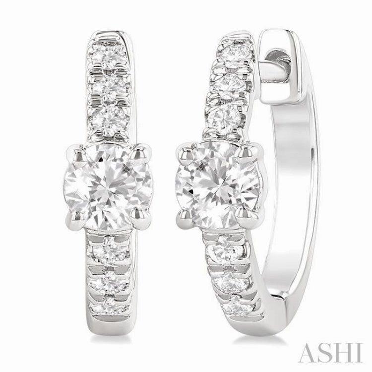 3/8 Ctw Round Shape Round Cut Diamond Fashion Huggie Petite Earrings in 14K White Gold Shining Sparkle