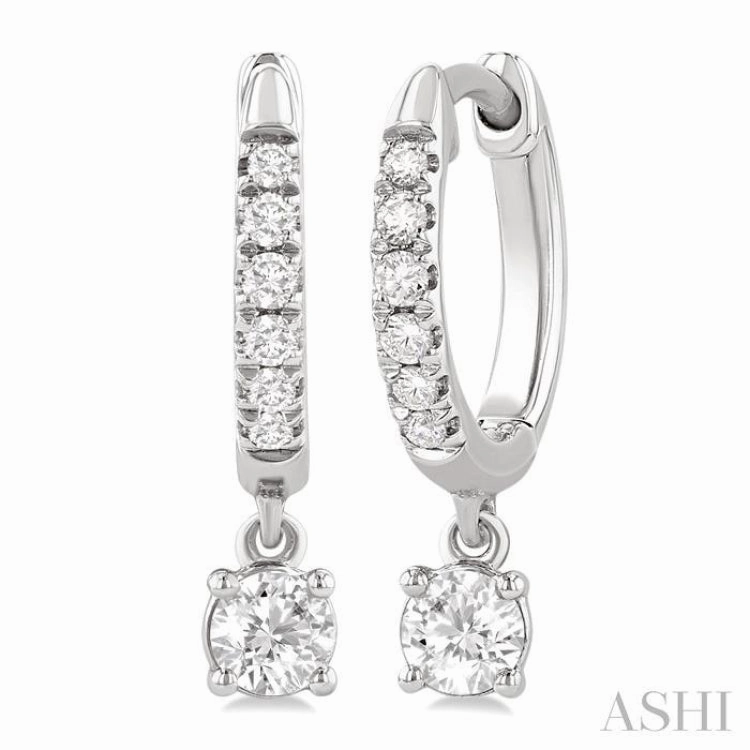 Special Celebration 3/8 Ctw Round Shape Round Cut Diamond Fashion Huggie Petite Earrings in 14K White Gold