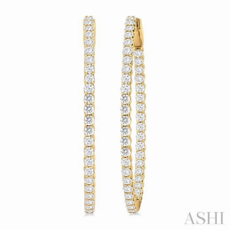Unique Craft 3 Ctw Inside & Outside Round Cut Diamond Hoop Earrings in 14K Yellow Gold