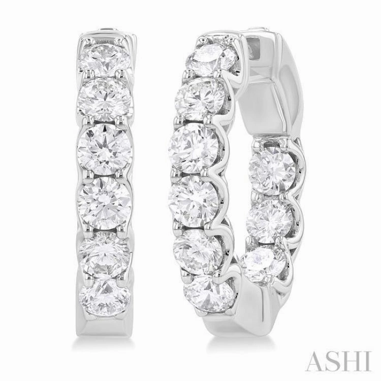 3 Ctw Inside-Out Embellished Round Cut Diamond Hoop Earrings in 14K White Gold Winter Accent Exquisite work