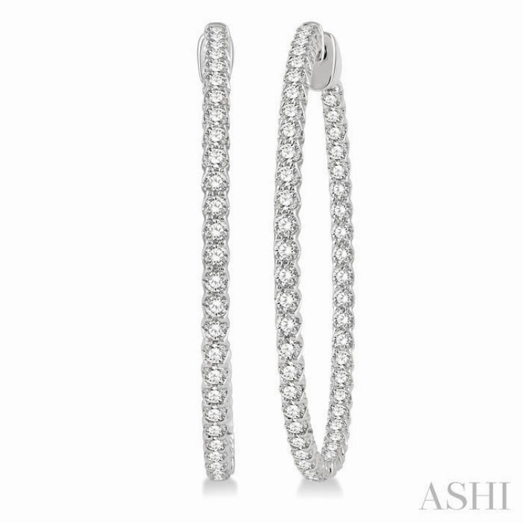 3 Ctw Inside-Out Round Cut Diamond 1 1/2 Inch Hoop Earrings in 14K White Gold Vintage feel Versatile Gem