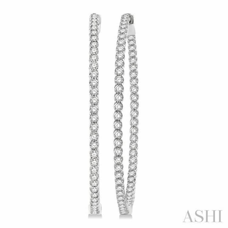 3 ctw Inside-Out Round Cut Diamond 1 3/4 Inch Hoop Earrings in 14K White Gold Distinctive Shape