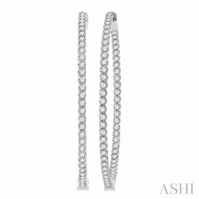 3 ctw Inside-Out Round Cut Diamond 1 3/4 Inch Hoop Earrings in 14K White Gold Distinctive Shape