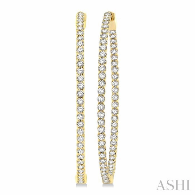 3 ctw Inside-Out Round Cut Diamond 1 3/4 Inch Hoop Earrings in 14K Yellow Gold Smooth Shine Silken Touch