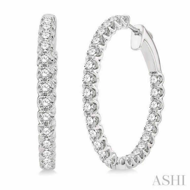 Fusion Form Fashion Accessory 3 Ctw Inside-Out Round Cut Diamond Hoop Earrings in 14K White Gold