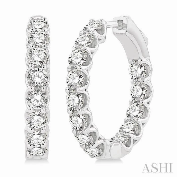exquisite design 3 ctw Inside-Out Round Cut Diamond Hoop Earrings in 14K White Gold