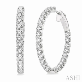 Elegant Style Pieces Shine And Style 3 Ctw Inside-Out Round Cut Diamond Hoop Earrings in 14K White Gold