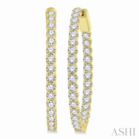 Elegant Spark 3 ctw Inside-Out Round Cut Diamond Oval Shape Hoop Earrings in 14K Yellow Gold