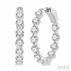 Luxury Accent Sleek Design 3 ctw Inside-Out Single Prong Set Round Cut Diamond Hoop Earrings in 14K White Gold