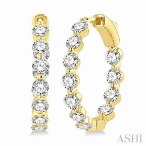 3 ctw Inside-Out Single Prong Set Round Cut Diamond Hoop Earrings in 14K Yellow Gold Celebration Style