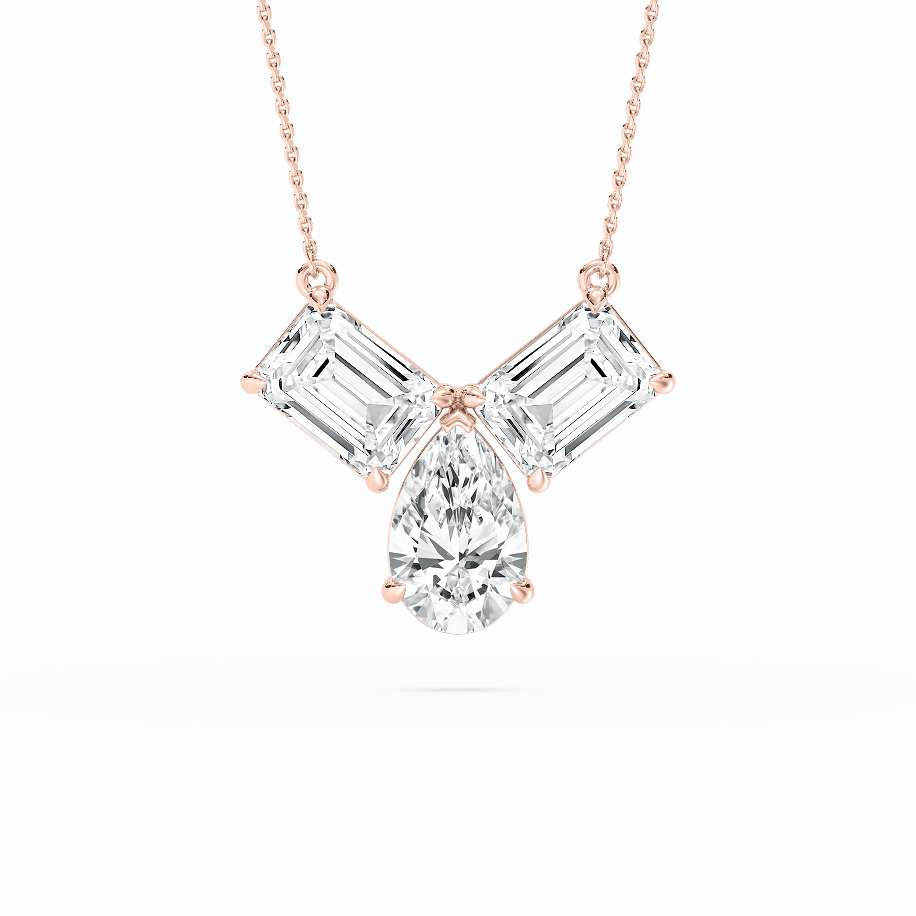 3 ctw Pear and Emerald Lab Grown Diamond Three Stone Pendant - 18 Inches Soft Style