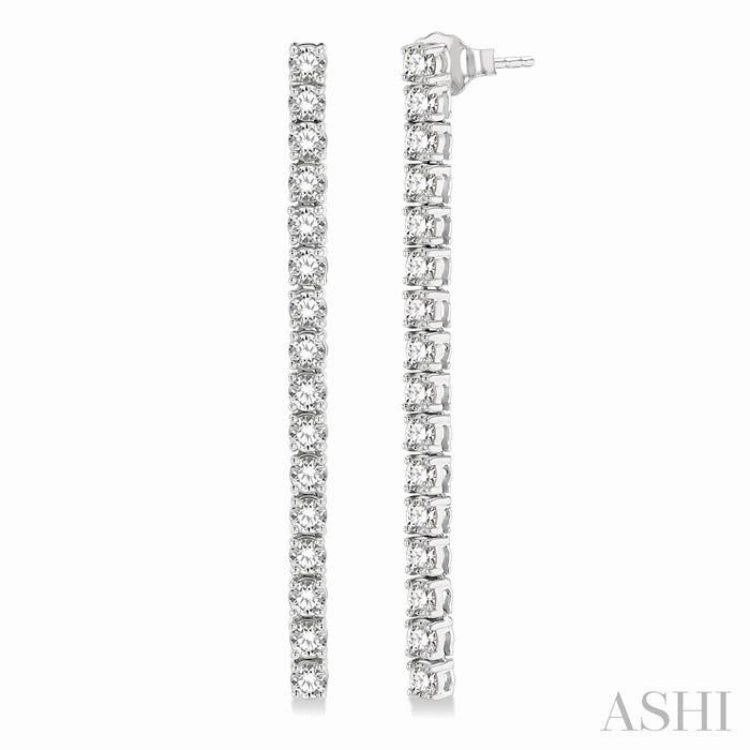 3 ctw Single Line Drop Round Cut Diamond Tennis Earring in 14K White Gold Shiny Jewelry Touch Effortless Accent