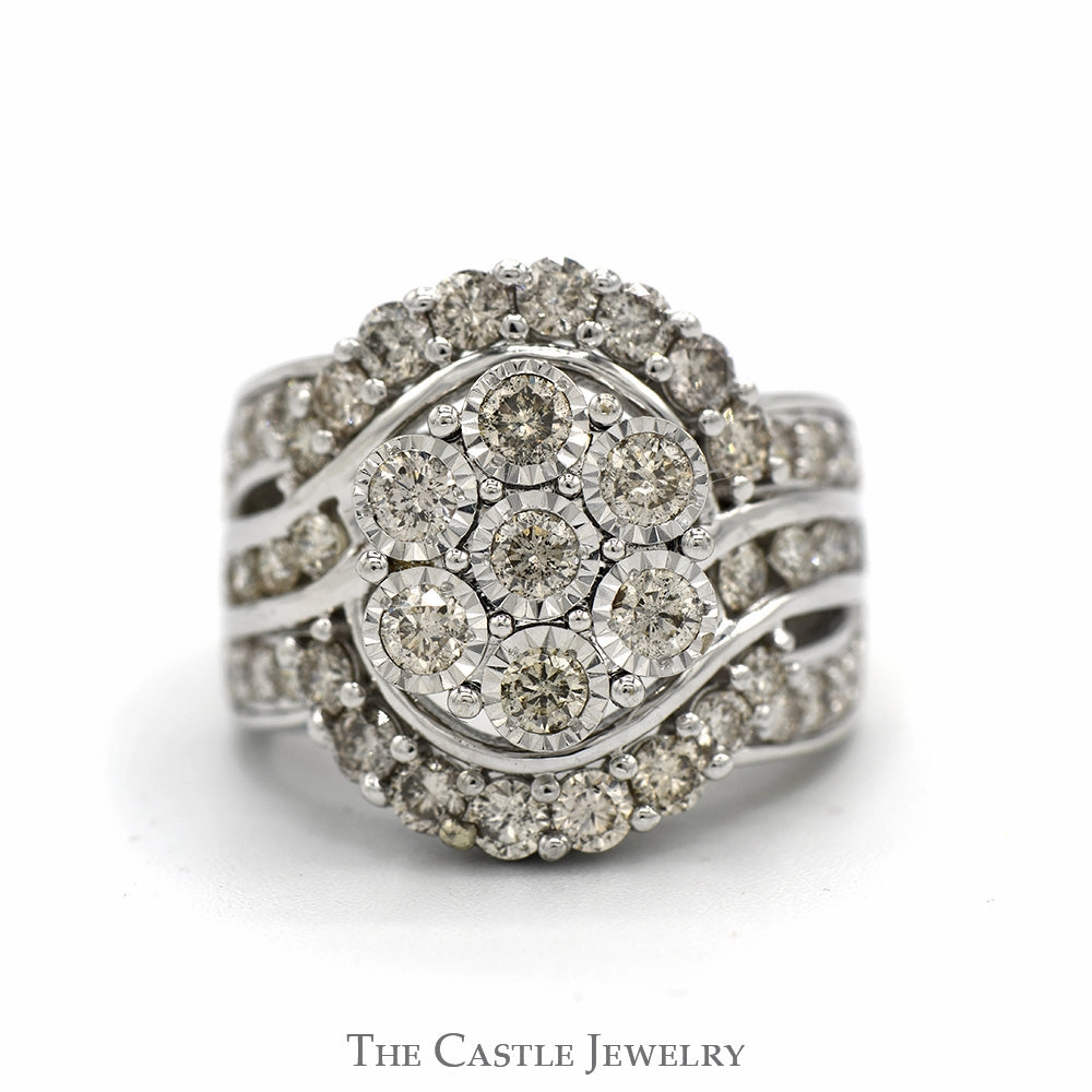 Statement Accessory 3cttw Illusion Set Diamond Cluster Engagement Ring with Channel Set Accents in 10k White Gold