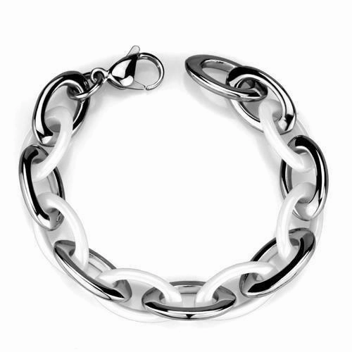 3W1008 - High polished (no plating) Stainless Steel Bracelet with Ceramic  in White All-Purpose Bright Fusions