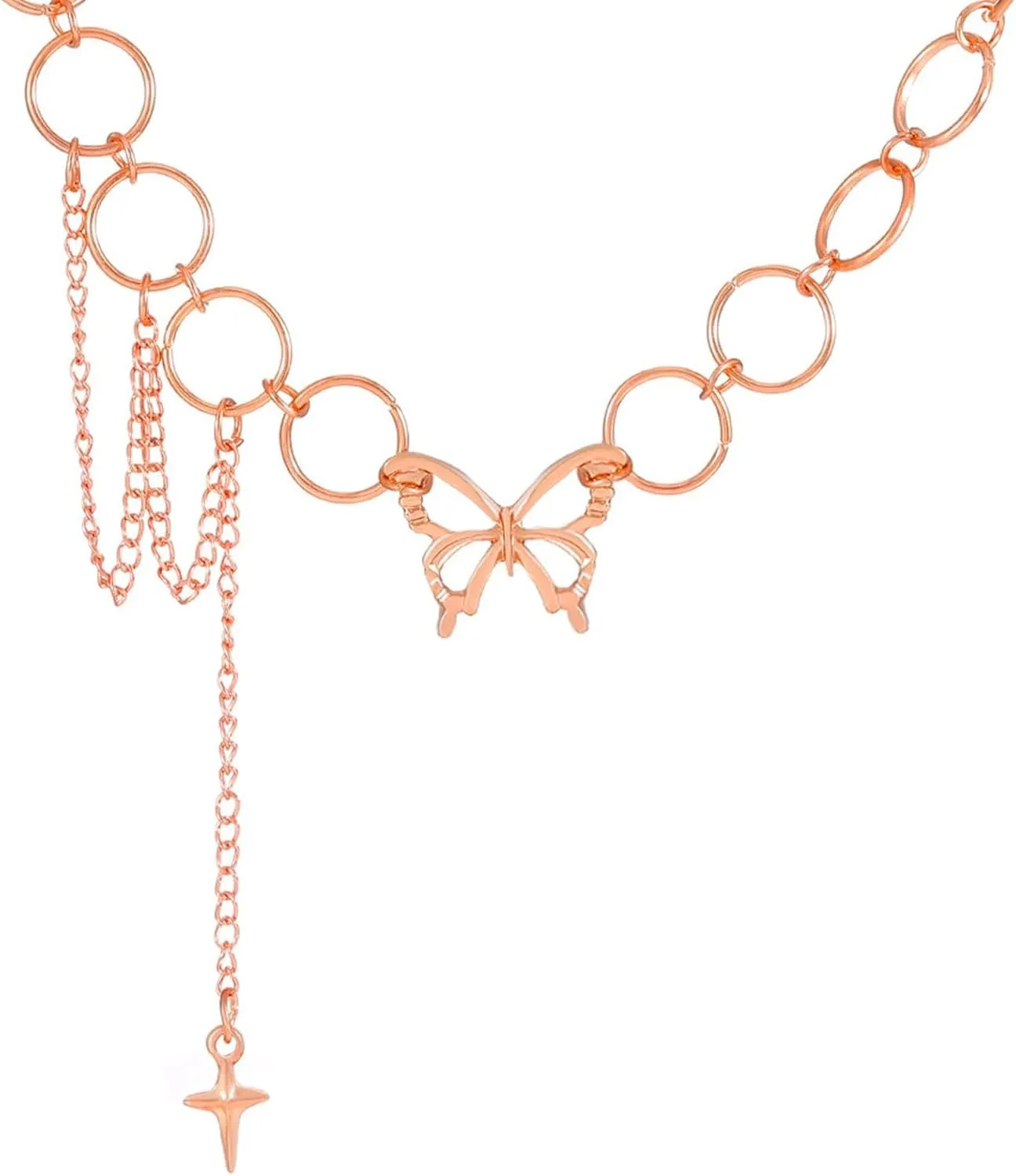 4 Piece Heart Necklace Korean Version Cold Style Tassel Choker Clavicle Chain Internet Temperament (C, One Size)