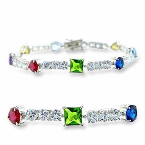 414402 - High-Polished 925 Sterling Silver Bracelet with AAA Grade CZ  in Multi Color Persistent Amalgamations Universal Appeal