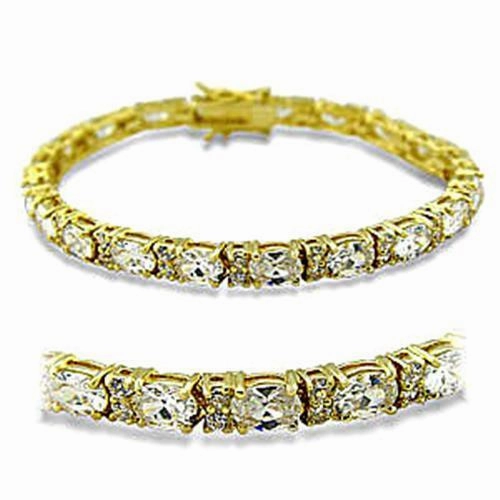 415502 - Gold Brass Bracelet with AAA Grade CZ  in Clear Certified Design
