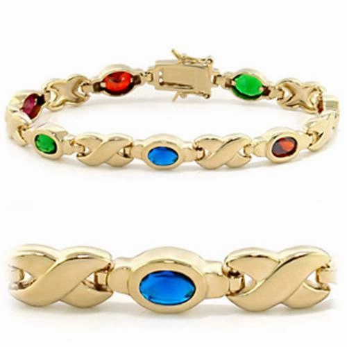 415603 - Gold Brass Bracelet with AAA Grade CZ  in Multi Color Made-To-Order