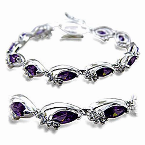 415701 - Rhodium Brass Bracelet with AAA Grade CZ  in Amethyst Adventure Token Sweet Mixes