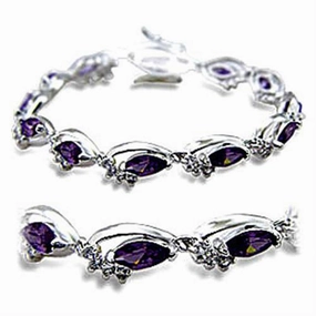 Joyful Synchronicity 415701 - Rhodium Brass Bracelet with AAA Grade CZ  in Amethyst