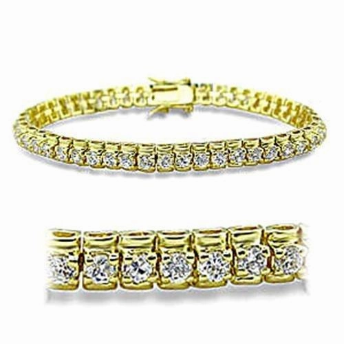 415906 - Gold Brass Bracelet with AAA Grade CZ  in Clear Complete Amalgamations Natural Flow