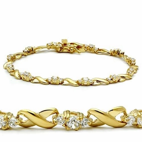 46801 - Gold Brass Bracelet with AAA Grade CZ  in Clear Top notch
