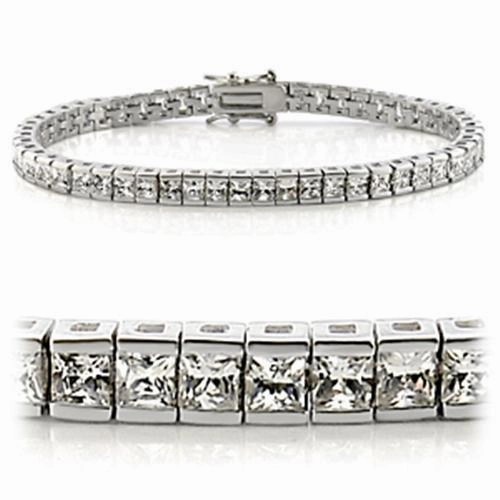 47102 - Rhodium Brass Bracelet with AAA Grade CZ  in Clear Elite Design easy to layer