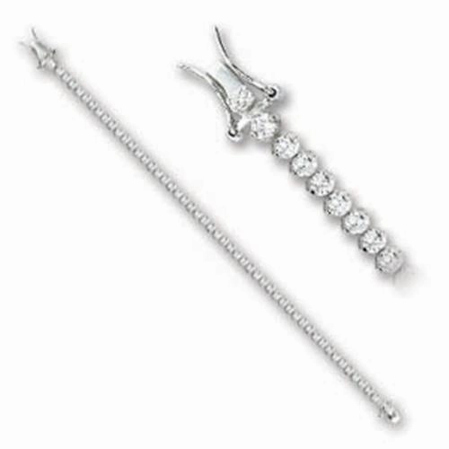 47103 - Rhodium Brass Bracelet with AAA Grade CZ  in Clear Pinnacle Detail