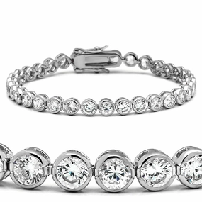 47201 - Rhodium Brass Bracelet with AAA Grade CZ  in Clear Family Chronicle