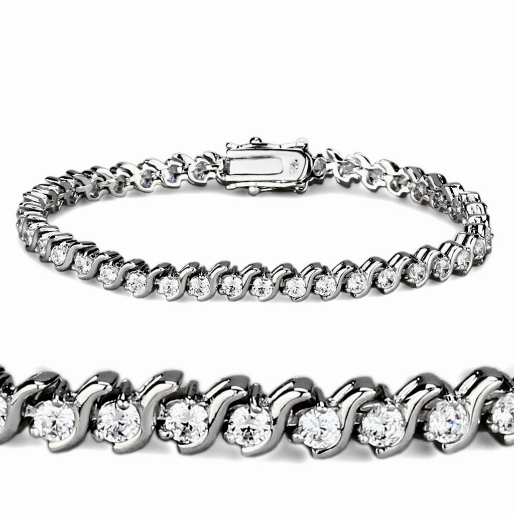 47203 - Rhodium Brass Bracelet with AAA Grade CZ  in Clear Party Ready