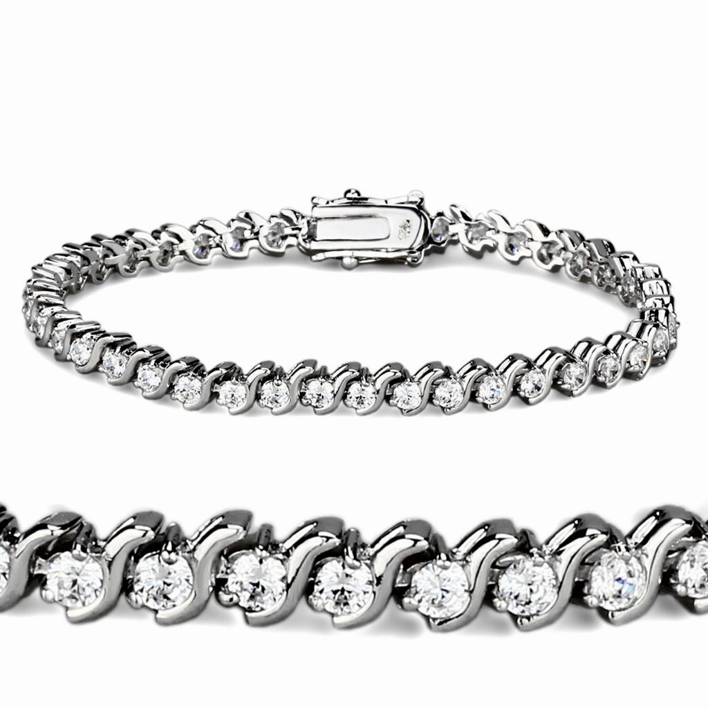 47203 - Rhodium Brass Bracelet with AAA Grade CZ  in Clear Top Score