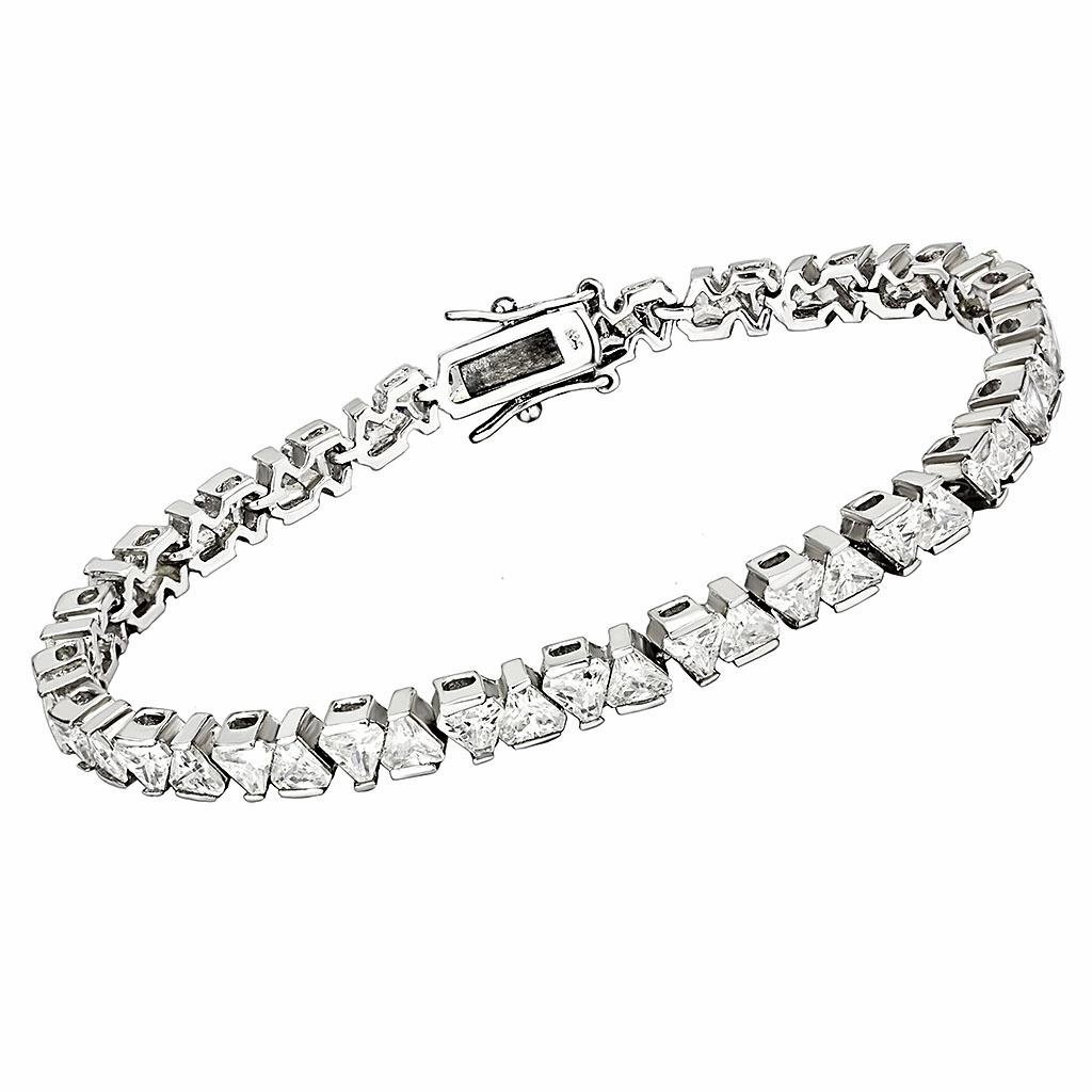 47302 - Rhodium Brass Bracelet with AAA Grade CZ  in Clear Bright Composites Exclusive Perspective
