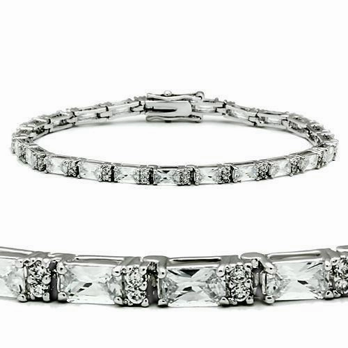 47401 - Rhodium Brass Bracelet with AAA Grade CZ  in Clear Incomparable Value