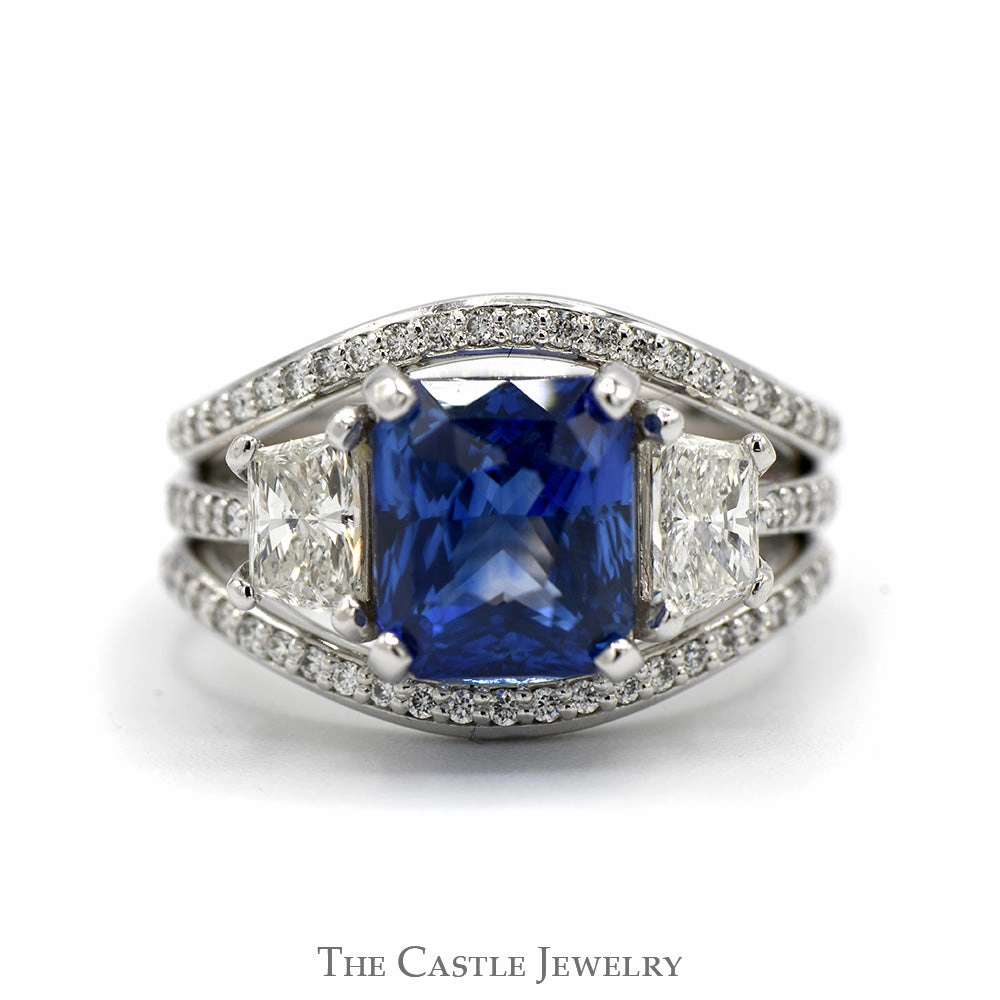 Fashion highlight 4.88ct Rectangle Sapphire Ring with 1.55cttw Diamond Accents in Platinum - Includes EGL Certificate