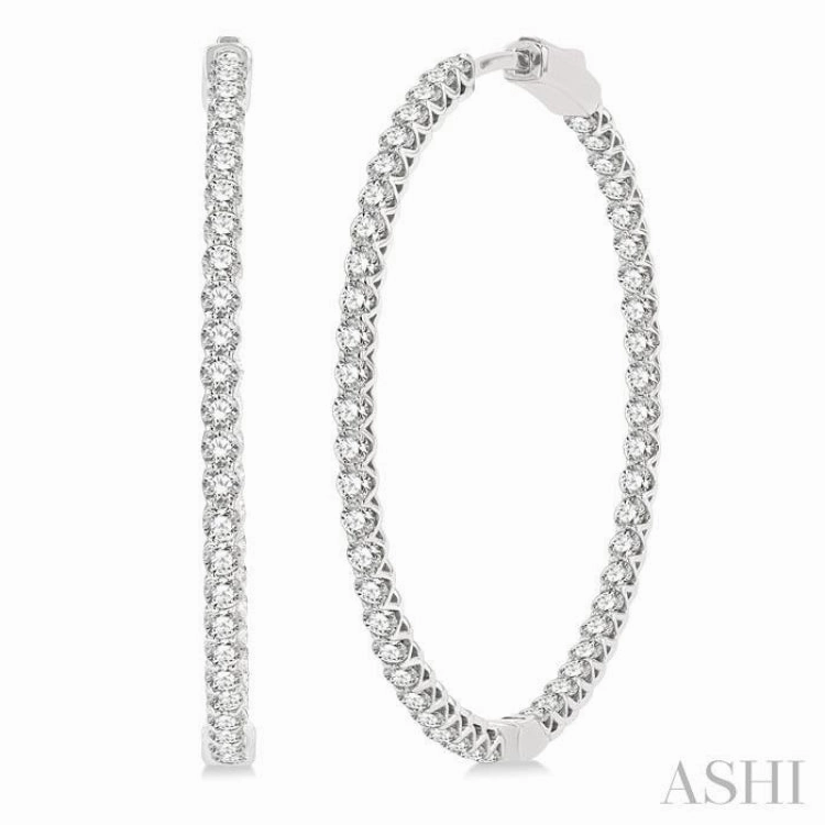 4 Ctw Inside-Out Round Cut Diamond 1 1/2 Inch Hoop Earrings in 14K White Gold Timeless Charm Urban Minimal