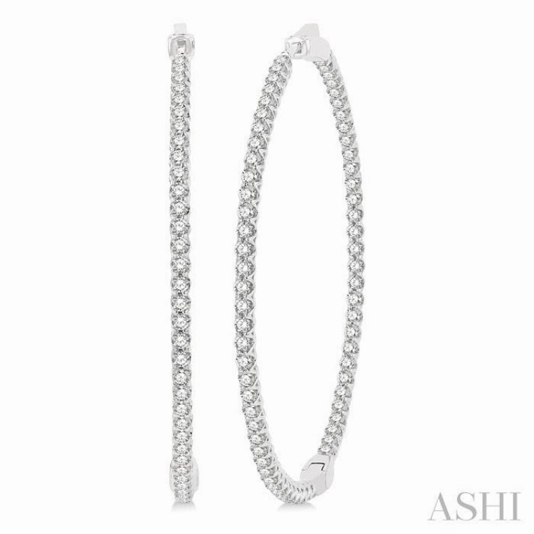 Classic Craftwork 4 ctw Inside-Out Round Cut Diamond 2-Inch Hoop Earrings in 14K White Gold