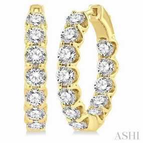 4 Ctw Inside-Out Round Cut Diamond Hoop Earrings in 14K Yellow Gold Smooth Lines Brilliant Finish