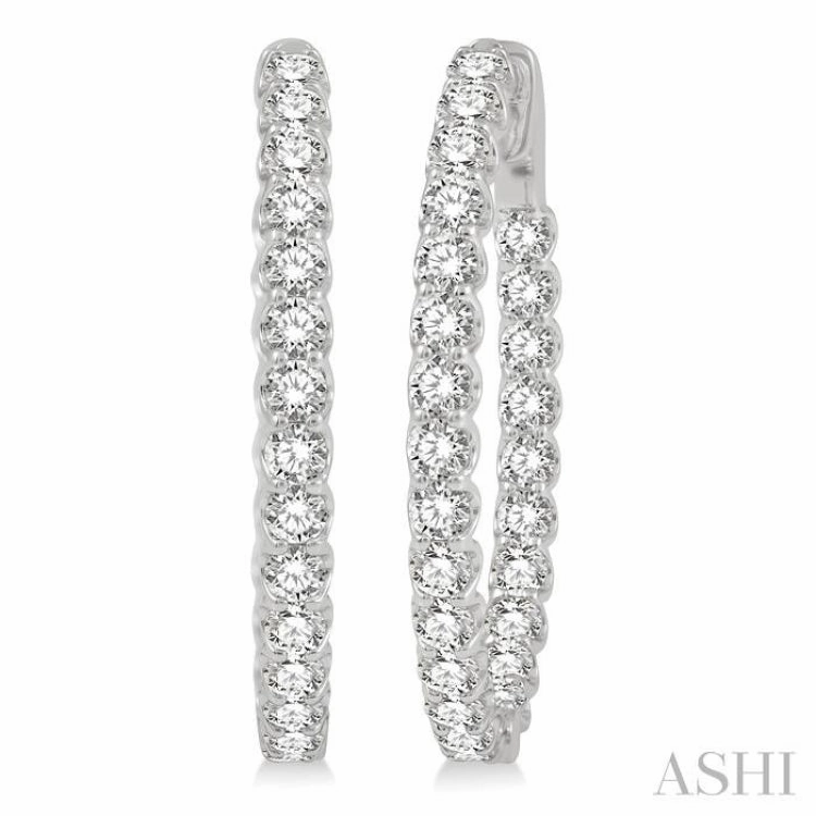 Timeless Edge 4 ctw Inside-Out Round Cut Diamond Oval Shape Hoop Earrings in 14K White Gold
