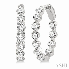 Light Radiance Trendy Sparkle 4 Ctw Inside-Out Single Prong Set Round Cut Diamond Hoop Earrings in 14K White Gold