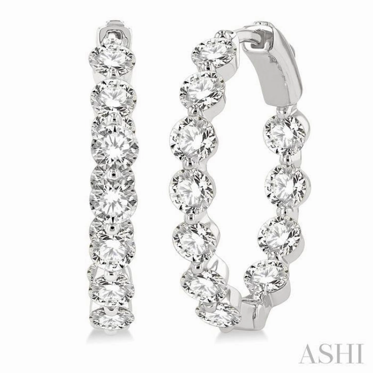 4 Ctw Inside-Out Single Prong Set Round Cut Diamond Hoop Earrings in 14K White Gold Shimmer Detail