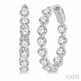 4 Ctw Inside-Out Single Prong Set Round Cut Diamond Hoop Earrings in 14K White Gold Shimmer Detail