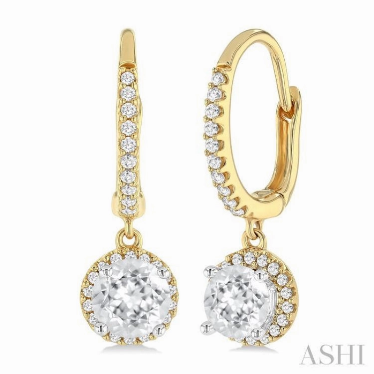 Effortless Fit Gifting Vibes 4 MM White Topaz and 1/5 Ctw Round Cut Diamond Semi-Precious Fashion Hoop Earrings in 14K Yellow and White Gold