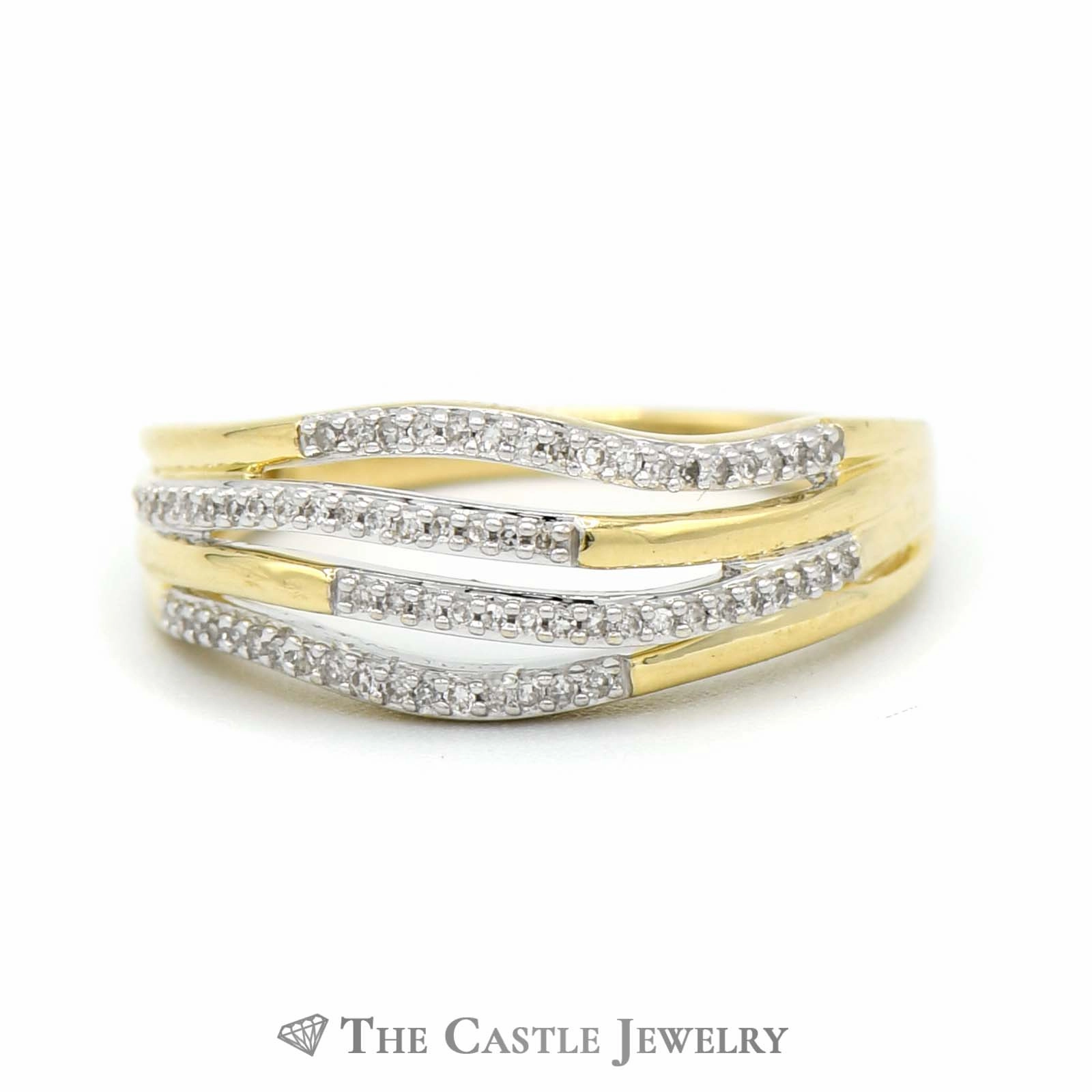 4 Row Round Diamond Band in 10k Yellow Gold Cool Spark