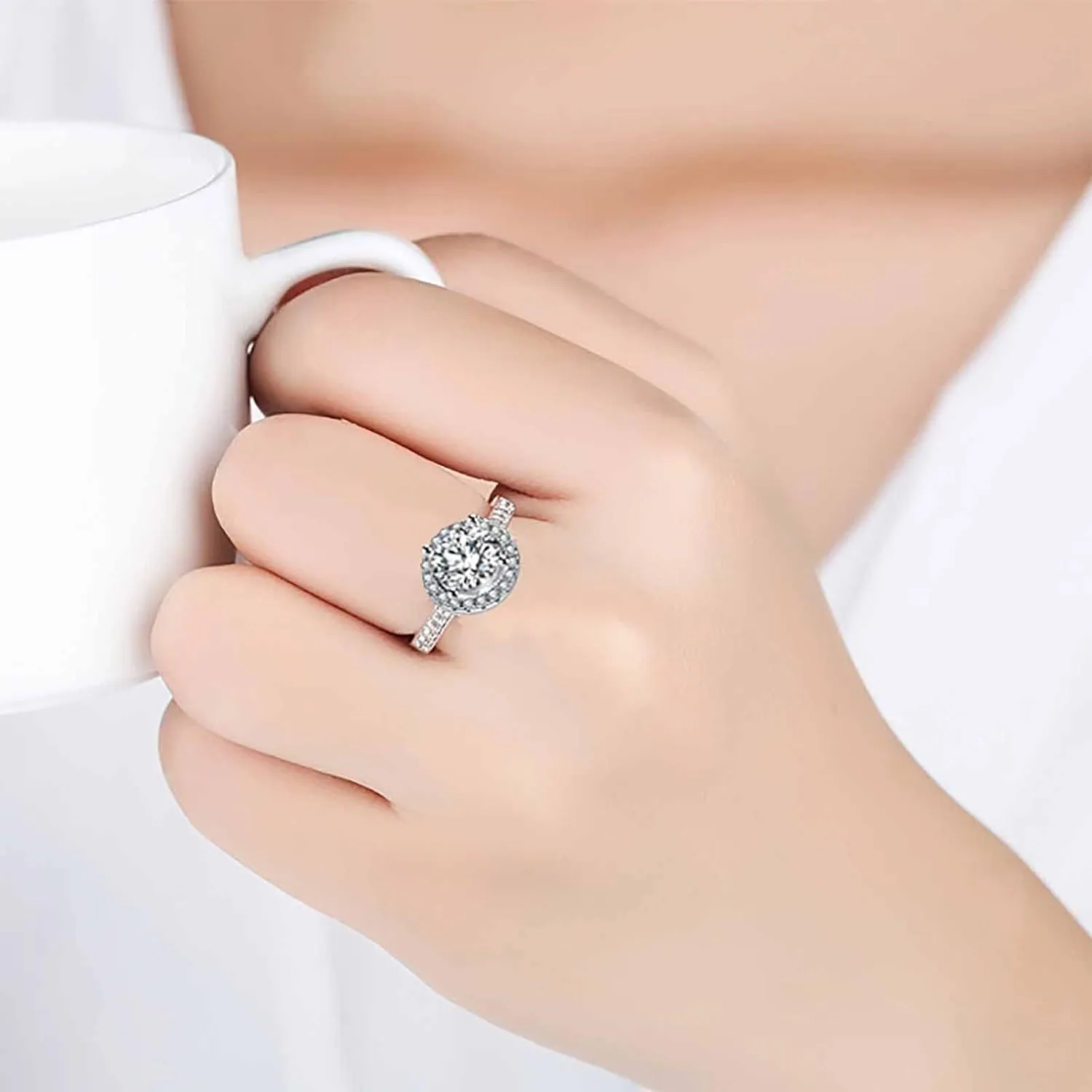 4pcs Set Zirconia Pendant Necklace Earrings Ring Bangle Set Silver Crystal Fashion Adjustable Zircon Jewelry for Women Wife Party Prom Engagement Wedding Gifts
