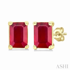 4X3 MM Octagon Shape Ruby Precious Stud Earrings in 14K Yellow Gold Glow Mode Stylish Fit