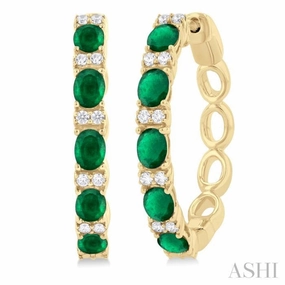 4X3 MM Oval Cut Emerald and 1/4 ctw Round Cut Diamond Precious Hoop Earring in 14K Yellow Gold Shine Effect Versatile Craft