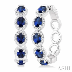4X3 MM Oval Cut Sapphire and 1/2 ctw Round Cut Diamond Halo Precious Hoop Earring in 14K White Gold Casual Spark