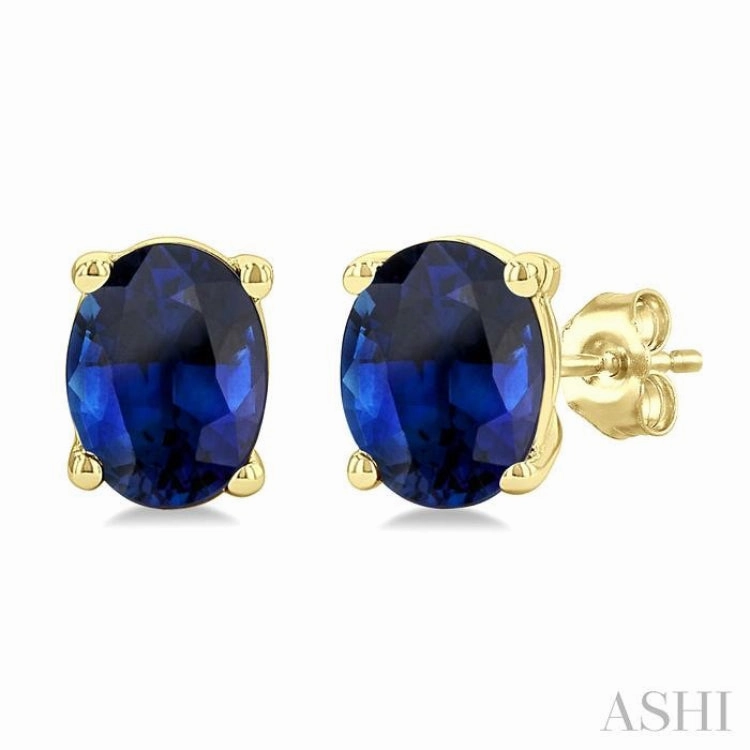 4X3 MM Oval Shape Sapphire Precious Stud Earrings in 14K Yellow Gold Graceful Fit