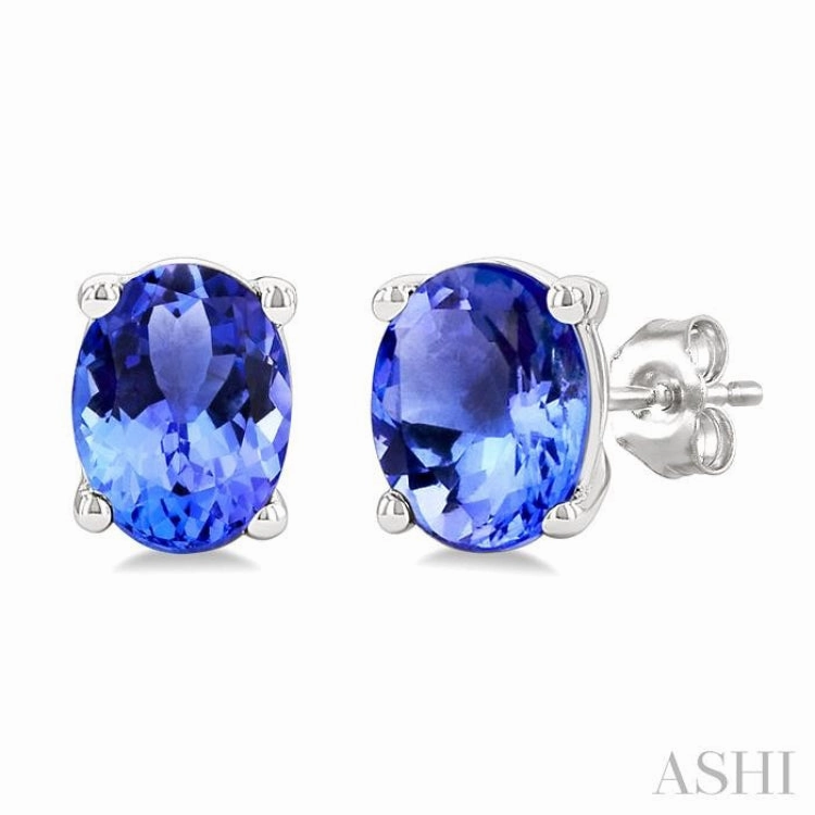 Day Vibe 4X3 MM Oval Shape Tanzanite Precious Stud Earrings in 14K White Gold